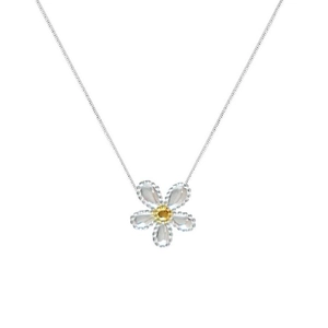 S925 sterling silver daisy necklace with a yellow floral pendant on a sleek snake chain