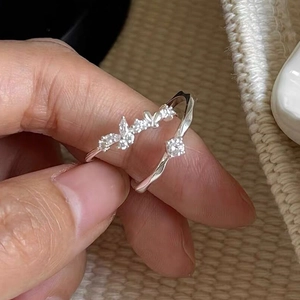 925 Sterling Silver Butterfly Zirconia Open Adjustable Rings Women Minimalist Fashion Jewelry Single Stone Zirconia Ring