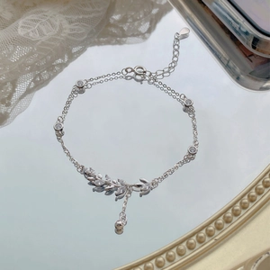 925 Sterling Silver Wheat Ear Bracelet Elegant Zirconia Leaf Link Bracelet For Women Wedding Valentine Day Jewelry Gift