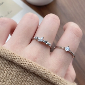 S925 sterling silver butterfly zircon rings with a minimalist stackable design for women