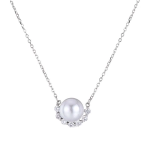 Elegant S925 sterling silver necklace with a round pearl and zirconia pendant for women