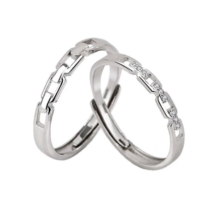 S925 sterling silver interlocking couple rings with adjustable open band and crystals