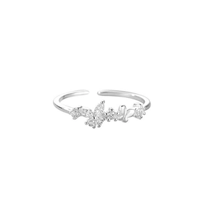 Elegant S925 sterling silver butterfly ring with cubic zirconia on white background