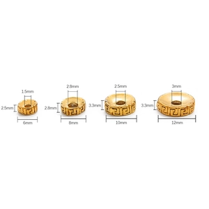 Premium 24K gold plated copper spacer beads with Greek key pattern in four sizes