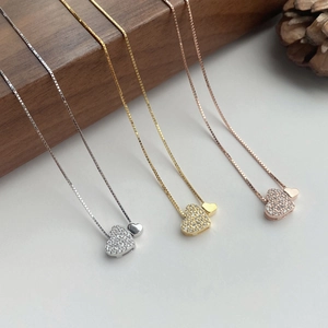 Élégant Collier Pendentif Double Cœur en Argent Sterling 925 Avec Zircone Maille Miroir Pour Femmes Bijoux Cadeau