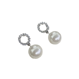 Boucles d'oreilles créoles en argent S925 avec zircons et pendentifs perles blanches