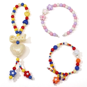 Handmade colorful acrylic bead bracelet and pendant set with flower and star charms