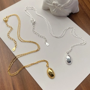 925 Sterling Silber Oval Anhänger Halskette Einfache Elegante Minimalistische Schmuck Für Damen Täglich Pendeln Schlüsselbein Kette