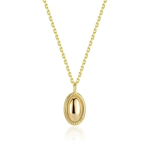 Elegante S925 Silber Gold Ovaler Anhänger Halskette mit Perlenrand auf weißem Grund