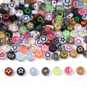 Perline Tonde Piatte in Acrilico con Stella Luna Cuore Fiore per Creazione Gioielli Fai da Te Bracciale Collana Accessori Artigianali