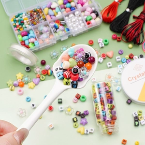 Colorful DIY handmade bead kit with heart and letter beads in a split storage box