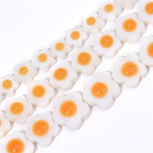 Natural freshwater shell flower beads with orange center for DIY jewelry making