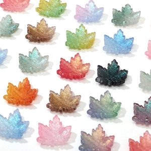 Colorful 16x15mm maple leaf glass beads for DIY jewelry making with glitter finish