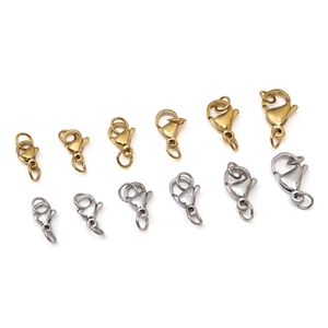 Various sizes of gold and silver lobster clasps for DIY jewelry making and necklaces