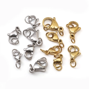 Detailed comparison of gold and silver stainless steel lobster clasps in various sizes