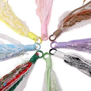 Handmade polyester lace flower tassel pendants with plastic rings in eight varied colors