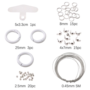 Kit completo de accesorios para joyas DIY con anillas, cierres y hilo metálico plateado