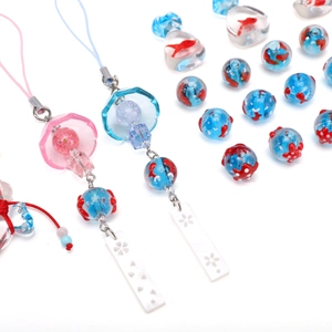 Perles en verre style carillon japonais avec motifs de poissons rouges pour bijoux DIY