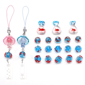 Kit de perles en verre style japonais avec motifs de poissons rouges pour bijoux DIY