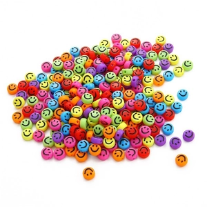 Mixed candy color acrylic flat smiley face beads for DIY jewelry and necklace making