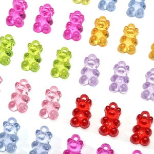 Colorful translucent acrylic gummy bear charms with integrated hanging rings for DIY jewelry
