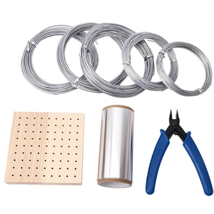 Silver aluminum craft wire set with wooden jig and pliers for DIY jewelry making