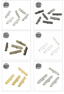 Iron ribbon crimp ends in 30mm 35mm 40mm sizes and five metallic finish colors