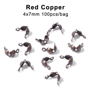 Red copper ribbon end crimps 4x7mm jewelry connectors for DIY bracelets 100pcs