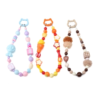 Handmade beaded keychains with cartoon cat hooks in purple, orange and brown styles
