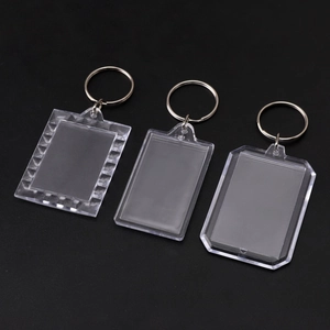 Set of clear acrylic DIY photo frame keychains in rectangle and octagon shapes