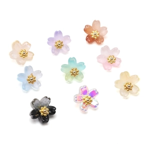 Colorful 10mm glass cherry blossom pendants with gold beads for DIY jewelry making