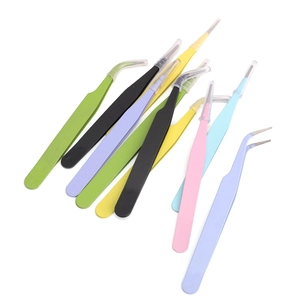 Set of 8 colorful stainless steel tweezers with straight and curved tips for DIY jewelry making