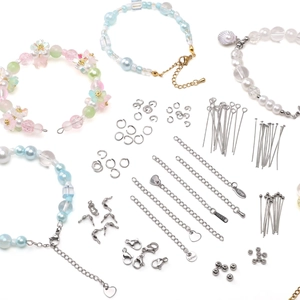 Stainless steel DIY jewelry making kit with beads, jump rings, lobster clasps and chains