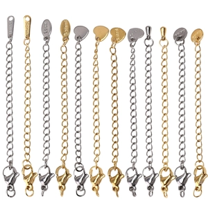 Stainless steel necklace extender chains with lobster clasps in gold and silver finish