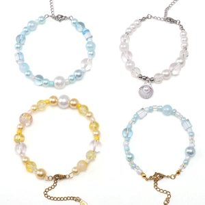 DIY colorful glass seed bead bracelets set with pearl shell pendant and lobster clasp