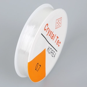 Detailed macro of 0.7mm Crystal Tec clear elastic string roll for jewelry making