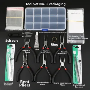 Macro shot of 5 professional jewelry pliers and tweezers set for DIY craft and repair