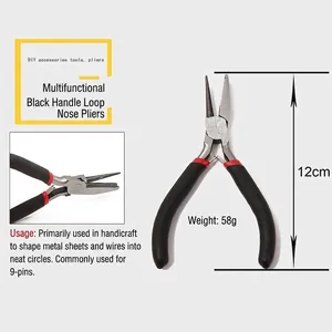 Detail of 12cm black handle round nose pliers for jewelry DIY loop and wire wrapping
