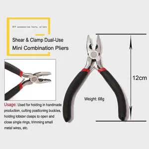 Detail view of 12cm mini DIY combination pliers with 68g weight and carbon steel head