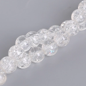 Close-up of 8mm crackle glass beads with internal fracture texture for DIY jewelry making