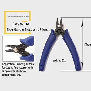 Blue mini diagonal wire cutter with spring reset for precise electronic components and DIY