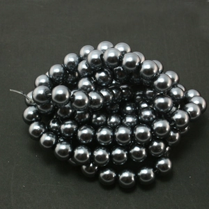 Strand of high-gloss dark grey faux glass pearls for DIY jewelry making accessories
