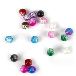 Mixed color 8mm crackle glass beads with internal explosion pattern on white background
