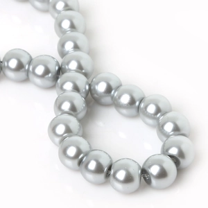 Strand of glossy silver-grey faux pearl beads for DIY jewelry making and crafts
