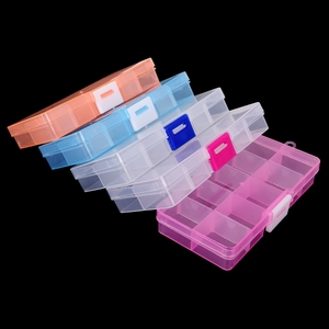 Caja de Almacenamiento de Joyas de Plástico Transparente de 10/15 Rejillas Estuche Organizador de Compartimentos Múltiples Portátil para Pendientes Cuentas Componentes Anillos