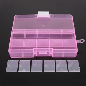 Caja de almacenamiento rosa con 10 compartimentos ajustables para joyería y cuentas