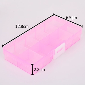 Caja organizadora de joyas rosa translúcida de 10 compartimentos 12,8 x 6,5 x 2,2 cm