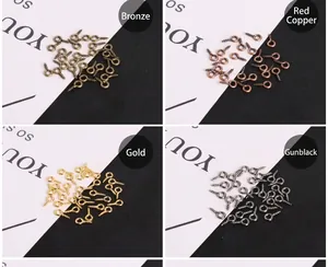 Detailed comparison of eye pins in antique bronze, copper, gold, and gun black finishes