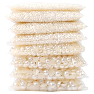 DIY pearl set with various sizes of white resin half pearls for hair accessory crafting