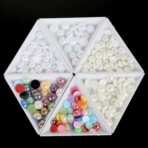 DIY ABS Plastic Flatback Half Round Aurora Artificial Pearl Beads For Nail Art Crafts Bow Decoration Jewelry Making Accessory